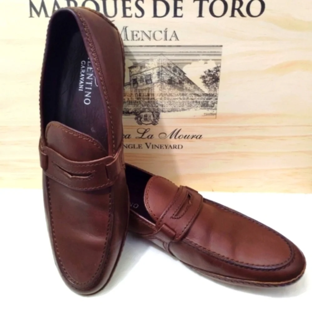 Valentino Garavani Shoes Italian Leather Loafers Brown Dust Bag Mens US 8